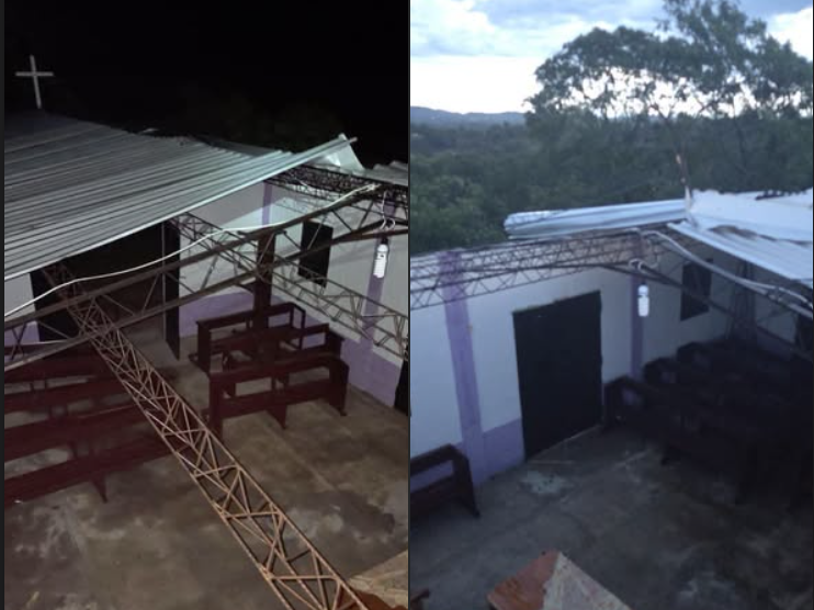 Iglesia en cantón San José Borjas, de Verapaz, sufre serios daños tras fuertes vientos esta tarde