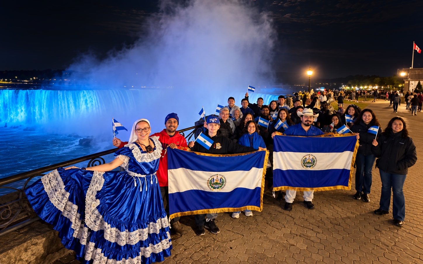 Las Cataratas del Niágara se vistieron de azul y blanco en un emotivo homenaje a El Salvador